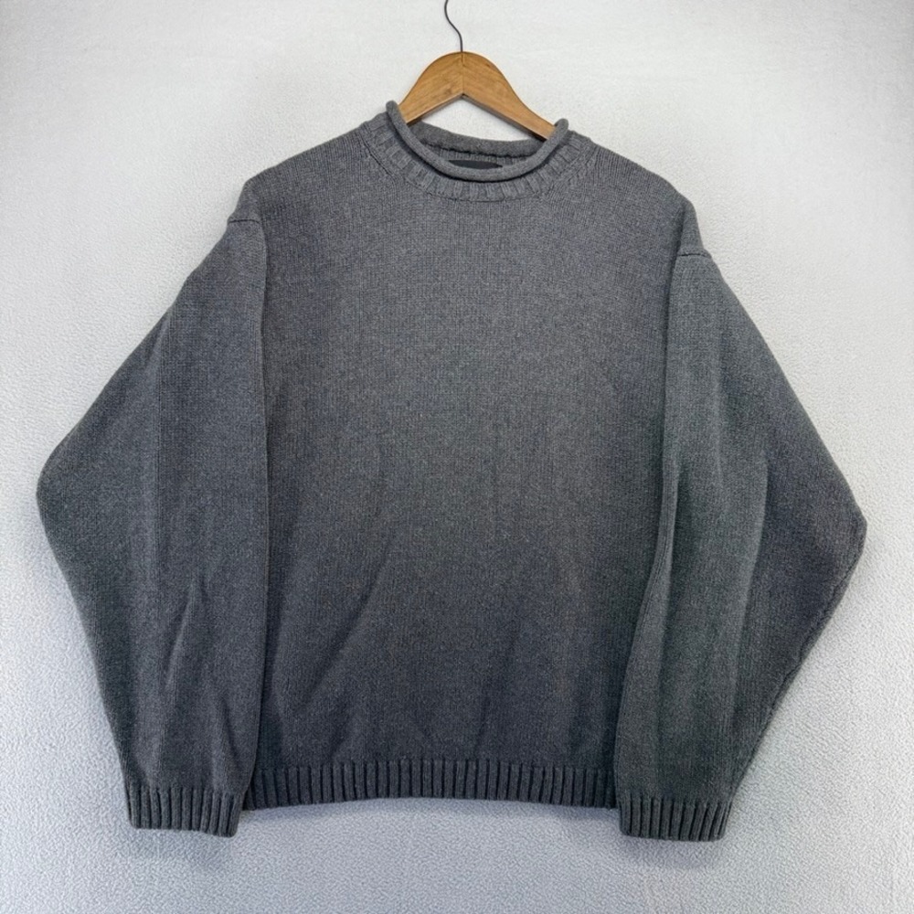 Vintage Eddie Bauer Sweater Mens XL Gray Mock Roll Neck Long Sleeve Knit Solid